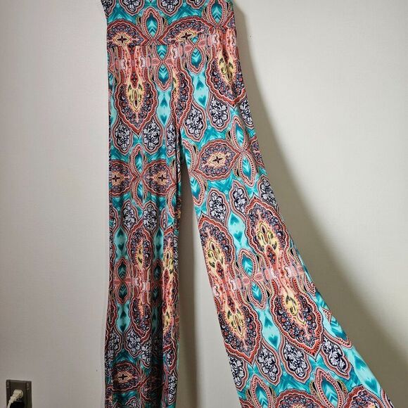 EUC LIKE NEW CHATOYANT WIDE LEG MANDALA PRINT BOHO SLINKY PANTS WIDE LEG PANT L - Picture 1 of 13
